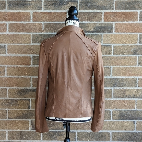 ELIE Tahari Genuine Leather Zip Up Jacket - Picture 3 of 13